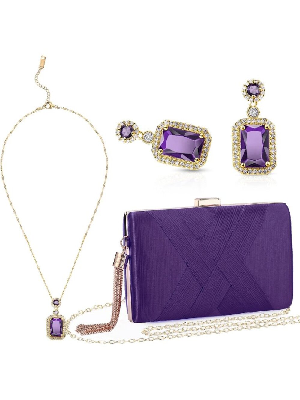 Women's Purple 3 Piece Clutch Purse Set Evening Handbag Jewelry Gifts